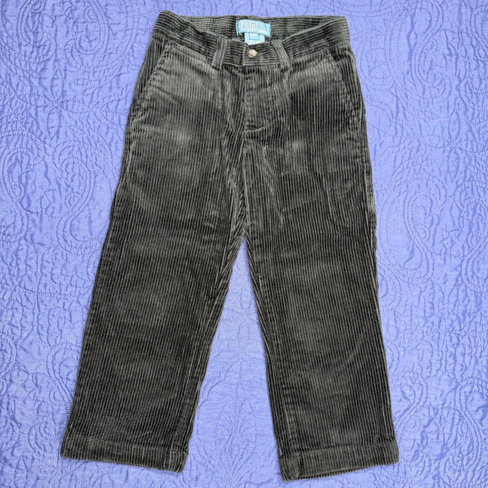 Polo Ralph Lauren Boys 3T Corduroy Pants Black Wide Wale Straight Leg Pony Logo